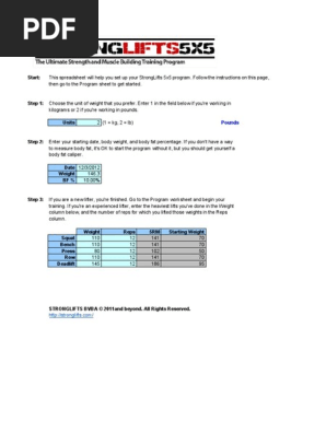 Stronglifts 5x5 Program Pdf Sports Recreation