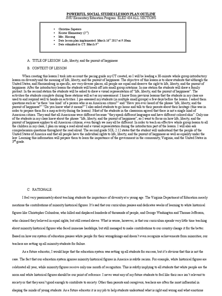 Powerful Social Studies Lesson Plan Outline PDF Reading