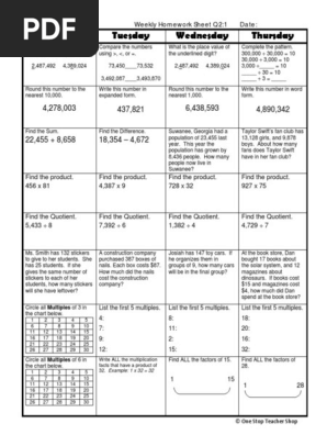 Weekly Math Review Q2 3 Answer Key 5th Grade