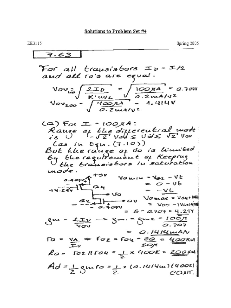 Solutions To Problem Set #4: EE3115 Spring 2005 | PDF