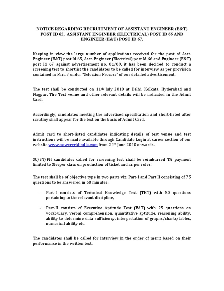 Assistant Engineer Recruitment Notice | PDF