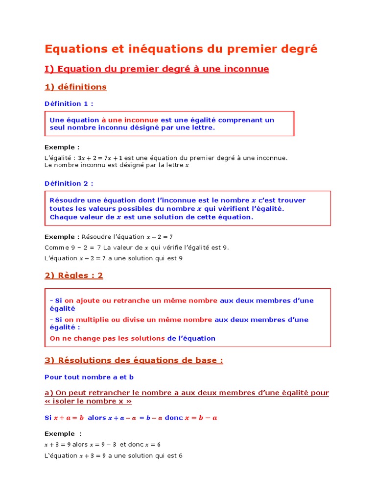 Que Veut Dire Retrancher En Maths Cours - Math - Equations Et Inéquations Du Premier Degré - 1ère As  (2015-2016) Elève Ahmed Lazhar | PDF | Inégalité (mathématiques) |  Enseignement des mathématiques