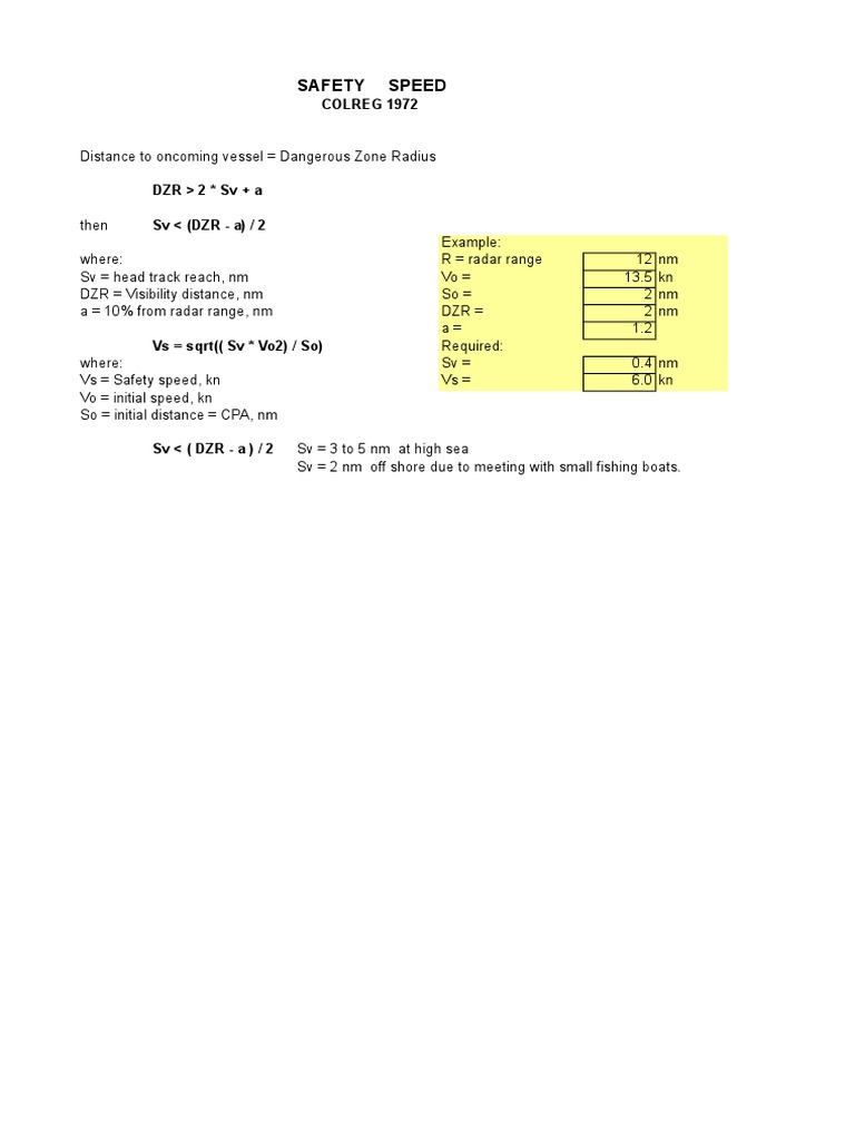 Safe Speed Calculation for Vessels | PDF