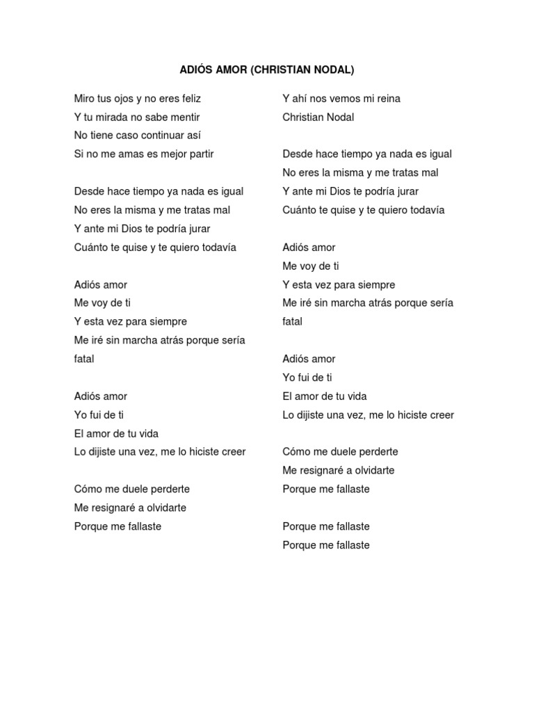 Adios Amor Amor Entretenimiento General Adiós mi amor yo fui de ti el amor de tu vida lo dijiste una vez me lo hiciste creer. scribd