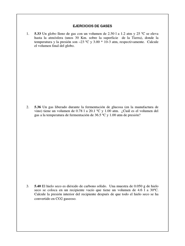 Ejercicios de Gases y Cálculos Químicos | PDF | Mercurio (Elemento) | Gases