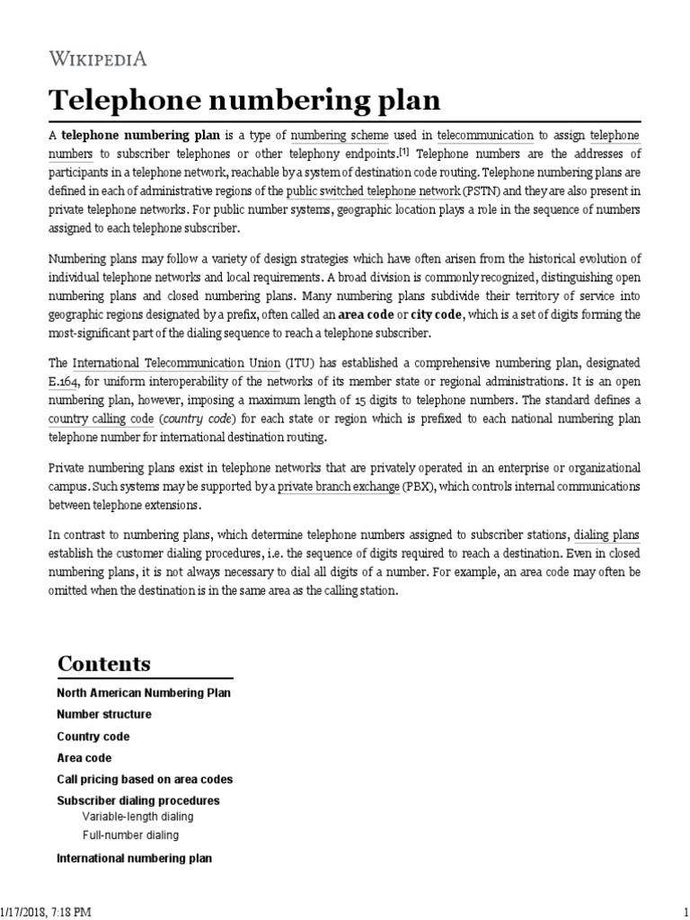 Telephone Numbering Plan Telephone Numbering Plan Telephone Number