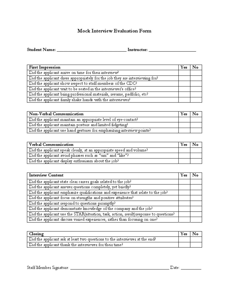 Mock Interview Evaluation Form | PDF | Business | Self-Improvement