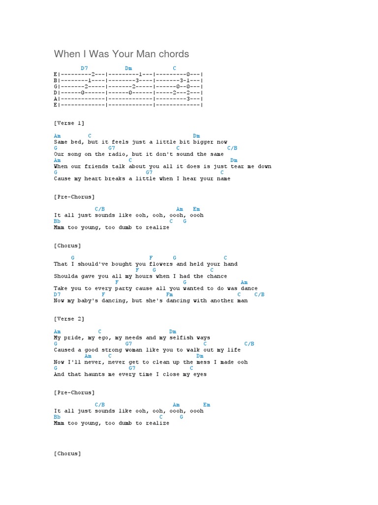 Bruno mars when i was your man chords