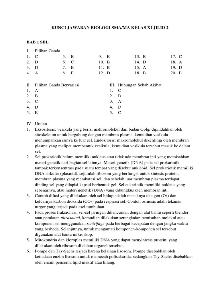 Kunci Jawaban Biologi Sma Kelas Xi Jilid 2 Irnaningtyas Pdf