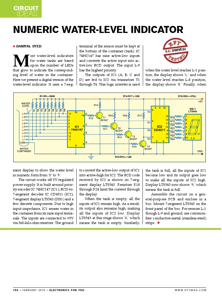 Numeric Water Level Indicator | PDF | Electrical Circuits | Electronic ...