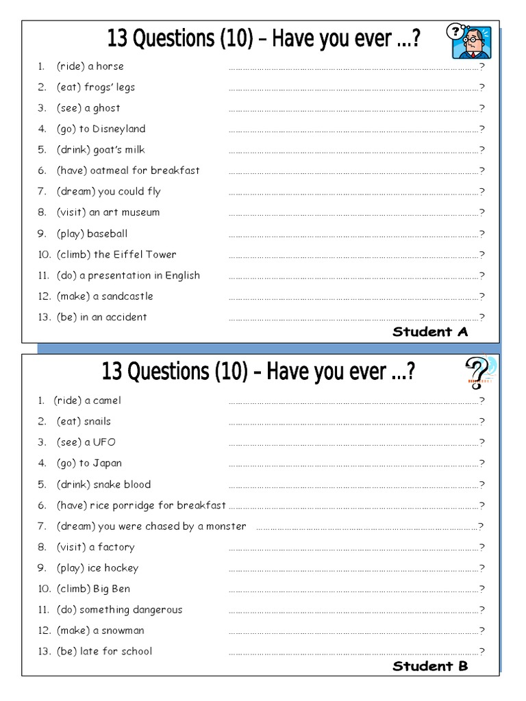 Have You Ever Questions for Students | PDF | Eating Behaviors Of Humans ...