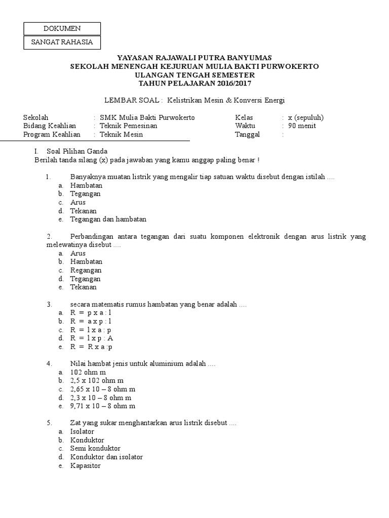 Soal Kelistrikan Dan Konversi Energi