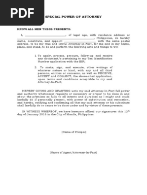Special Power of Attorney - Bir Tin Id