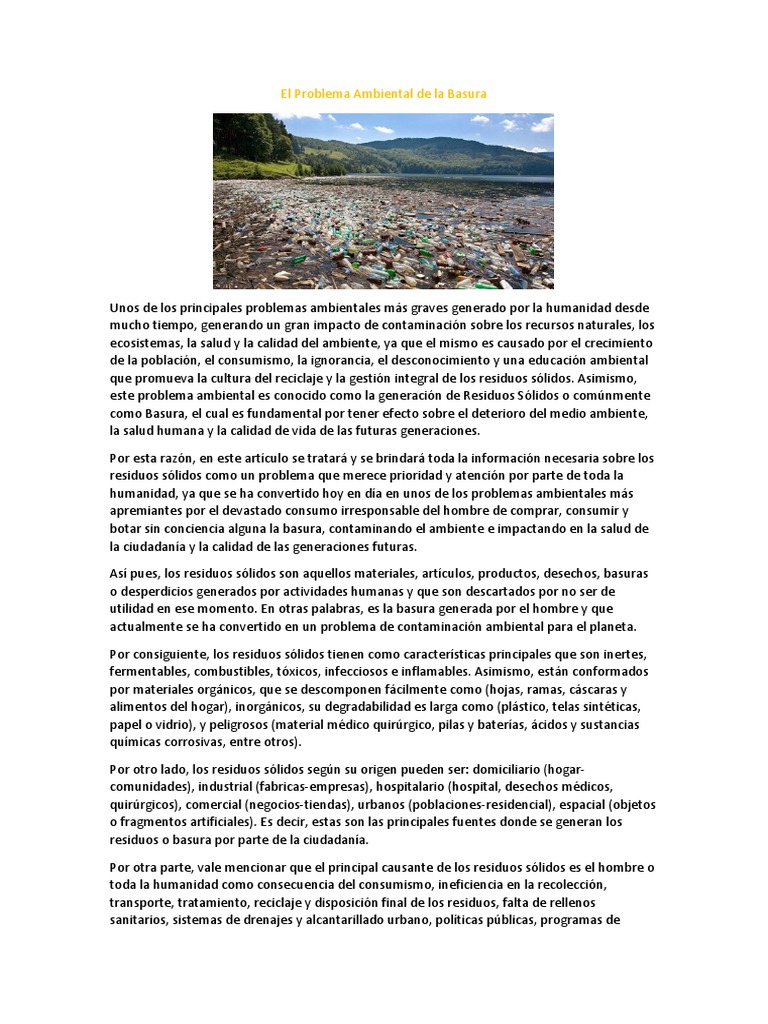 El Problema Ambiental de La Basura | PDF | Residuos | Movimiento ...