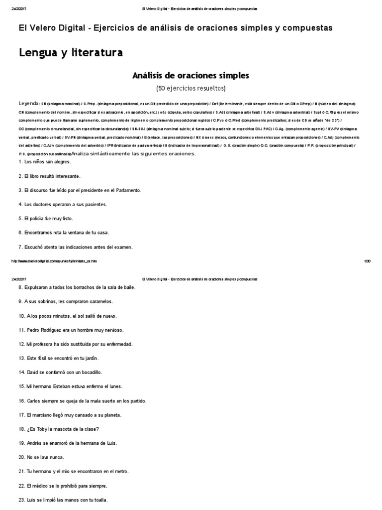 Análisis de Oraciones Simples y Compuestas | PDF | Predicado (Gramática ...