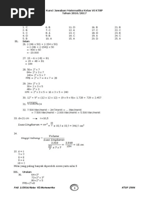 Kunci Jawaban Matematika Kelas 6