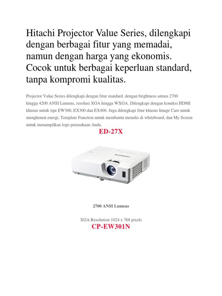 Proyektor Hitachi Value Series 2700 Lumens | PDF