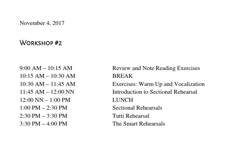 November 2017 Workshop Schedule | PDF | Career & Growth