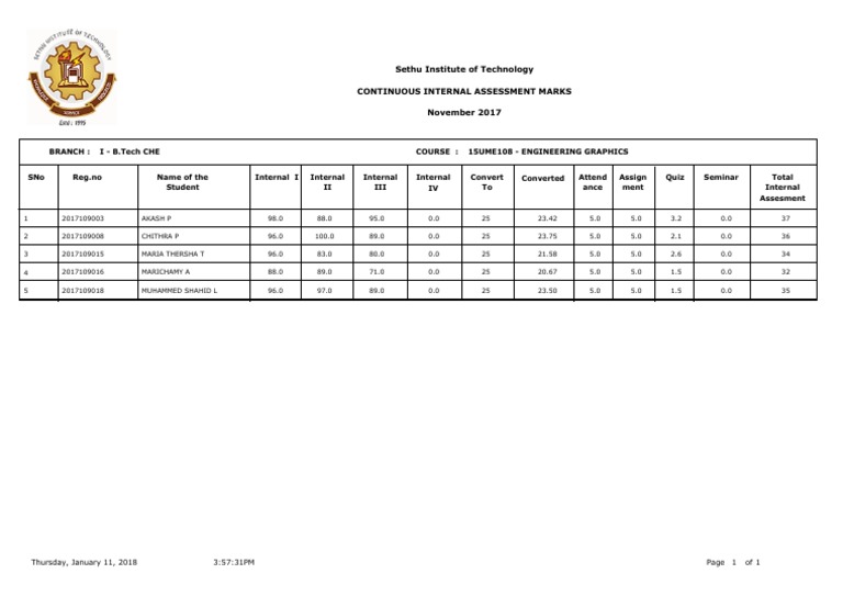 B.Tech Engineering Graphics Assessment Marks | PDF