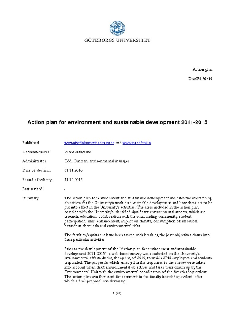 Action Plan For Environment and Sustainable Development 2011 2015 1 ...