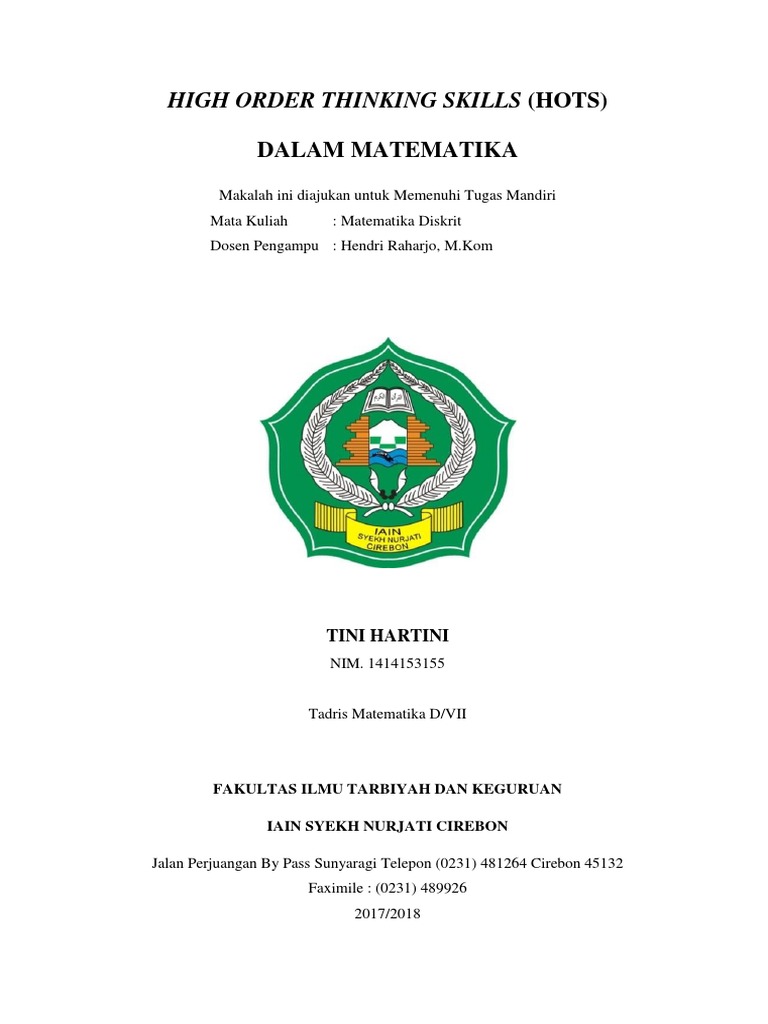 Higher Order Thinking Skills Dan Aplikasinya Dalam Contoh Soal Matematika