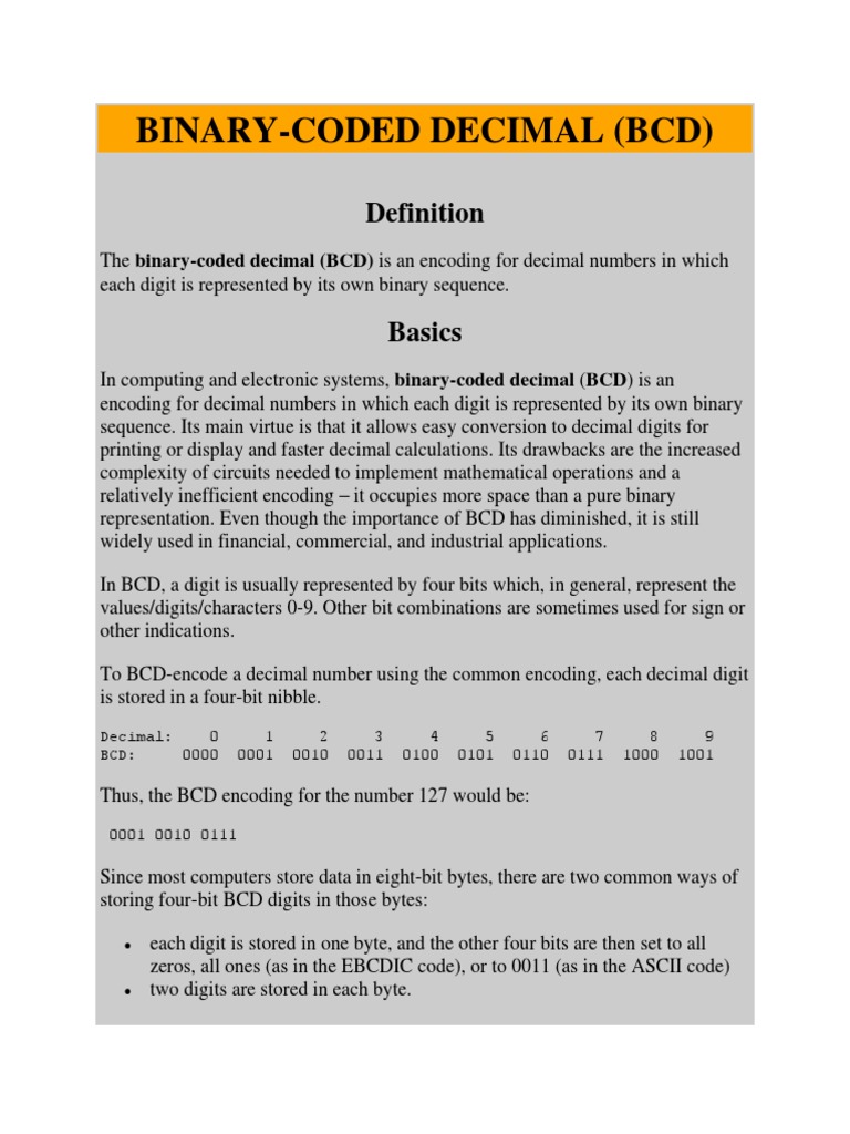 Binary Coded Decimal Pdf Binary Coded Decimal Byte