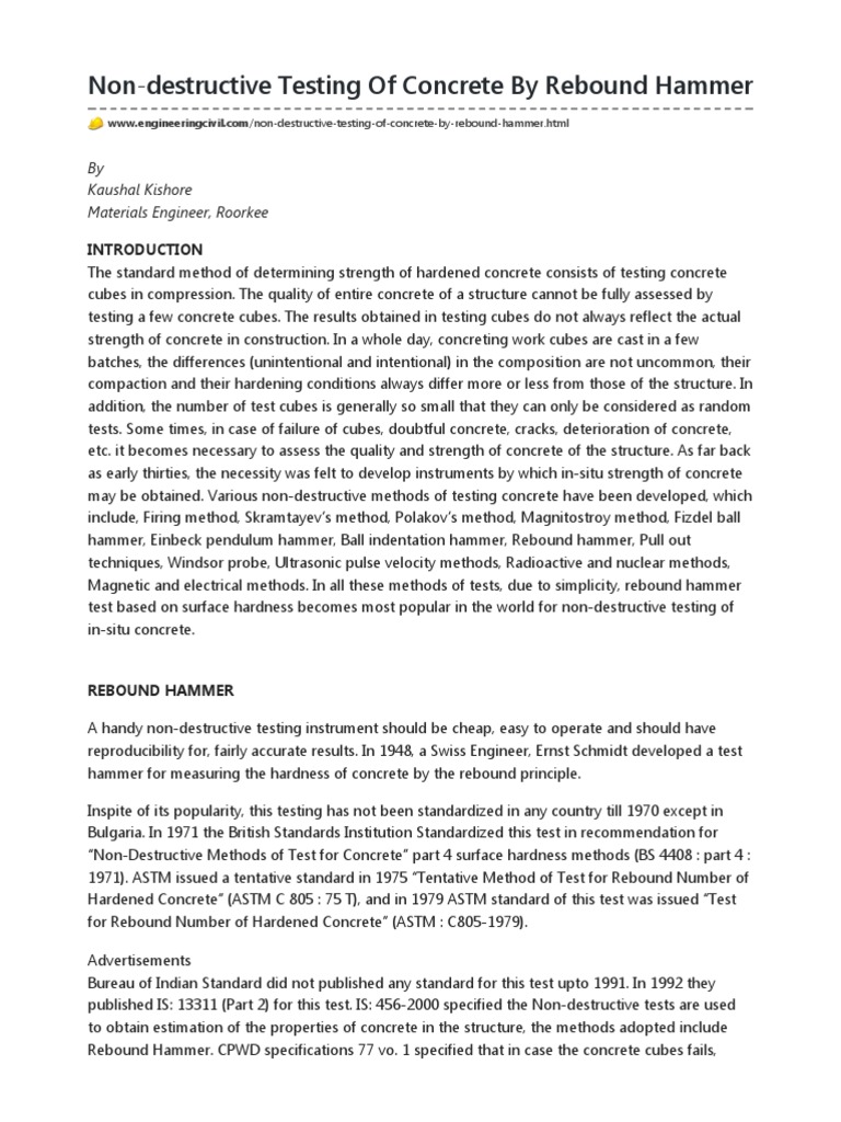 NonDestructive Testing of Concrete by Rebound Hammer PDF PDF