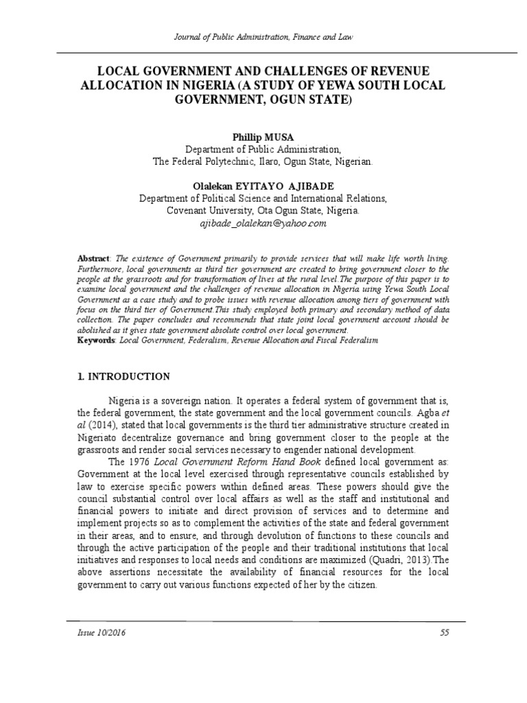 Local Government and Challenges of Revenue Allocation in Nigeria PDF