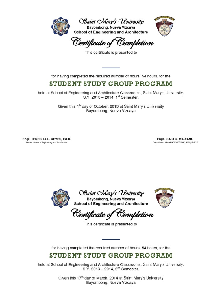 Certificate of Completion: Study Group Program | PDF