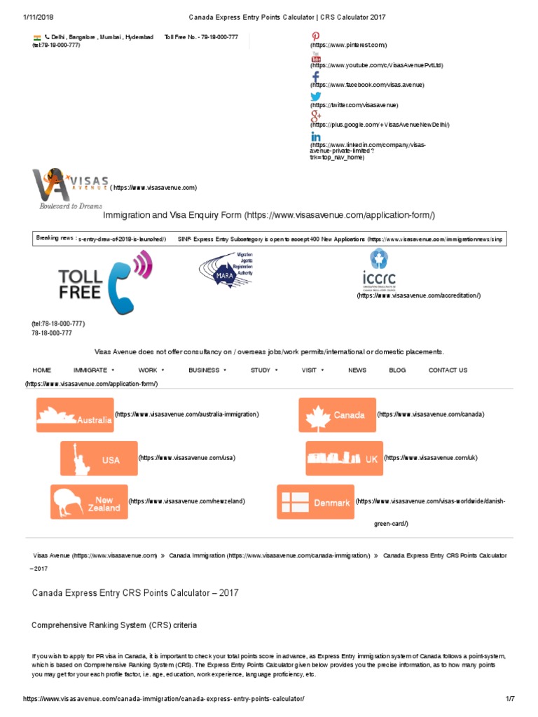Canada Express Entry Points Calculator CRS Calculator 2017 Higher