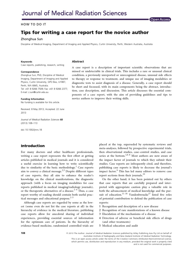 Tips For Writing A Case Report For The Novice Author PDF Case