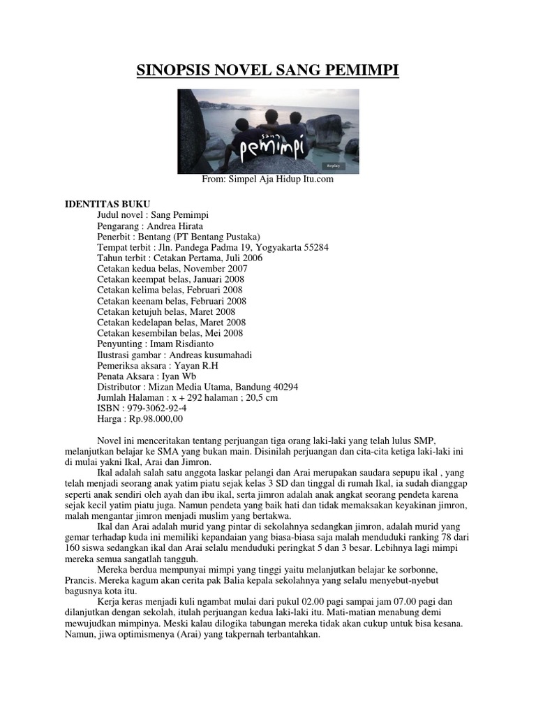 Sang Pemimpi novel cover design with dream and adventure elements