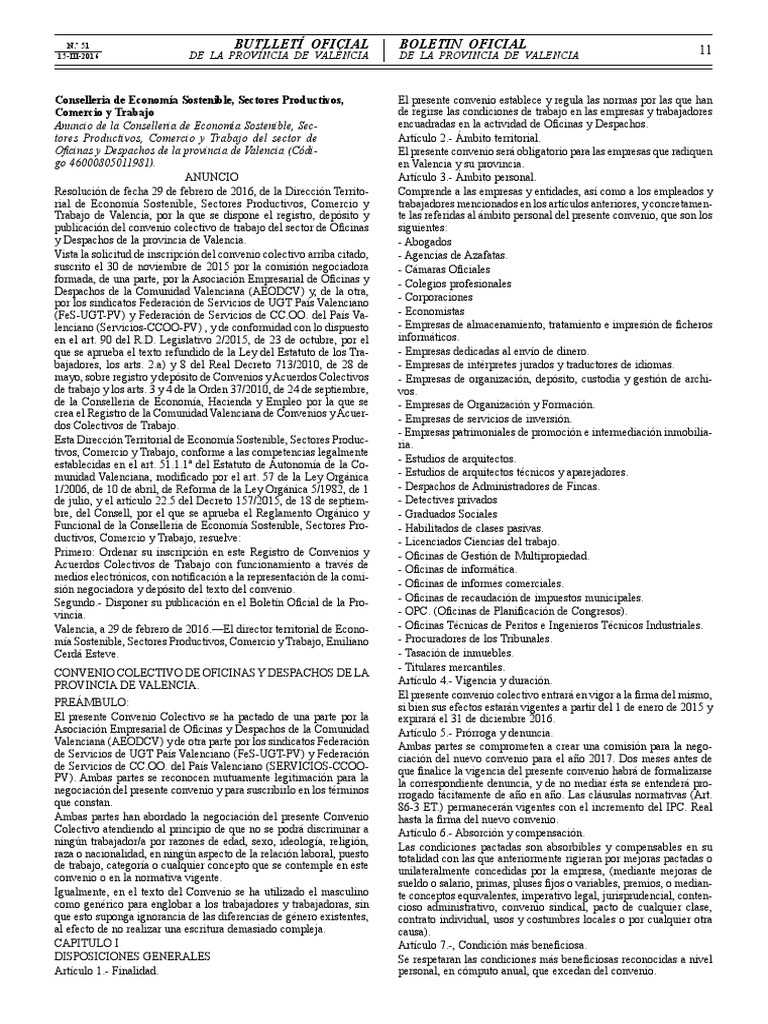 Convenio Oficinas Despachos Valencia | Derecho laboral | Invalidez