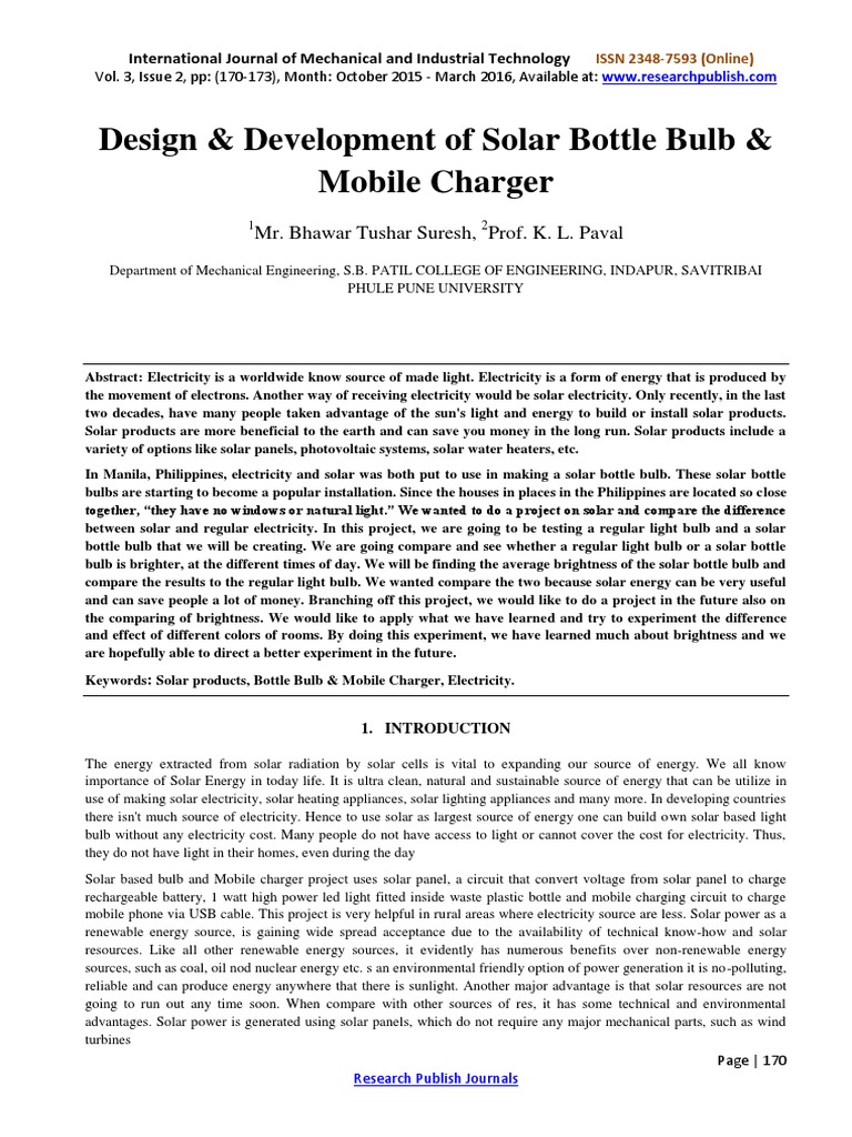 Solar Bottle Bulb and Mobile Charger Design | PDF | Energy Development ...