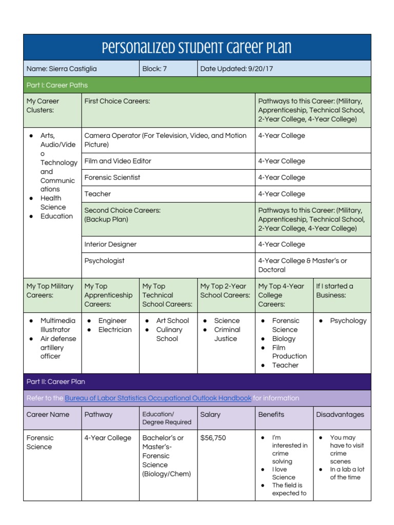 Personalized Career Plan for Students | PDF | Apprenticeship | Academia