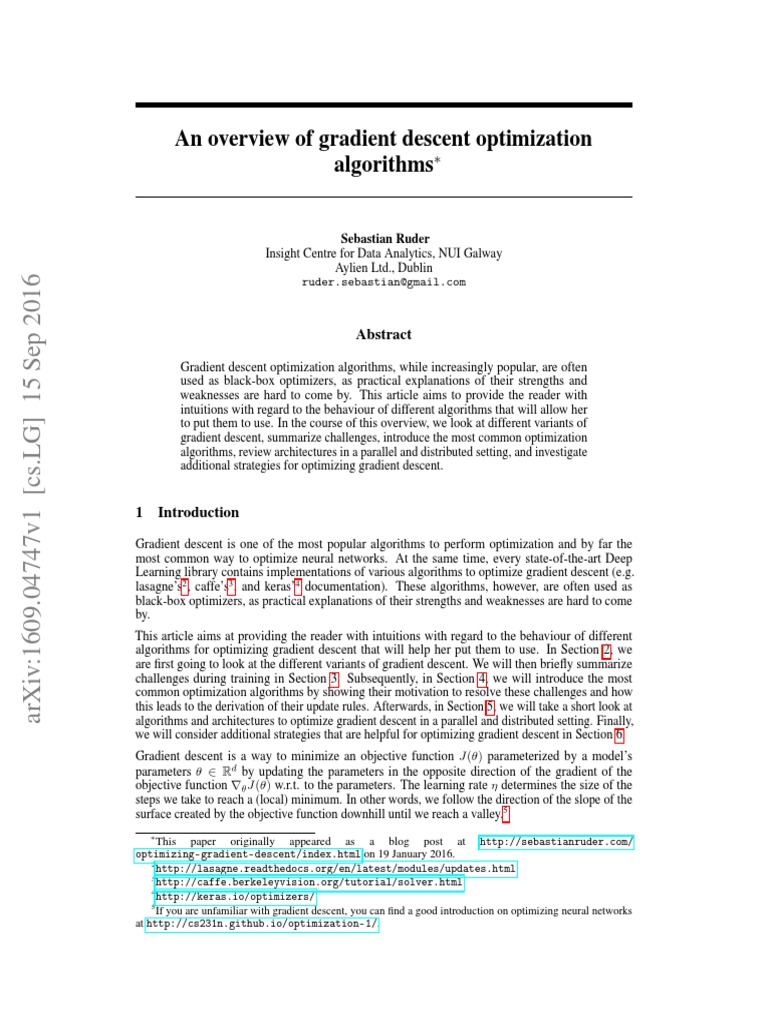 An Overview of Gradient Descent Optimization Algorithms PDF | Download ...