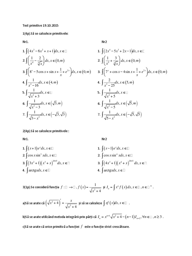 Calculul primitivei funcțiilor matematice | PDF