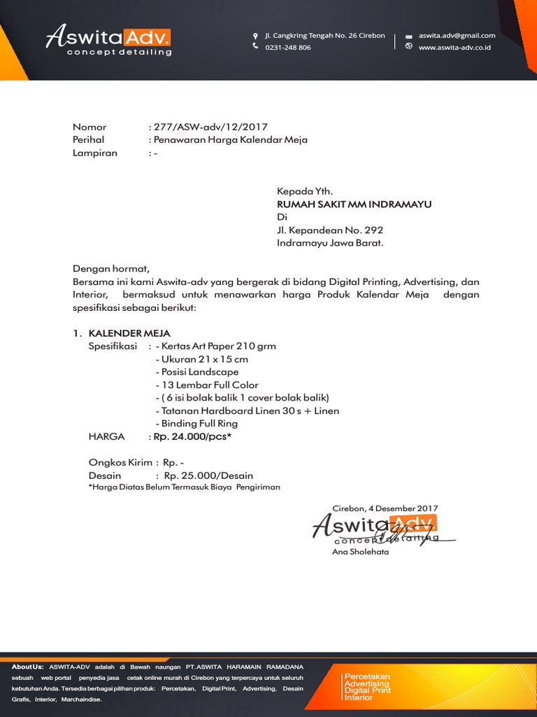 Penawaran Harga Kalender Meja Pdf