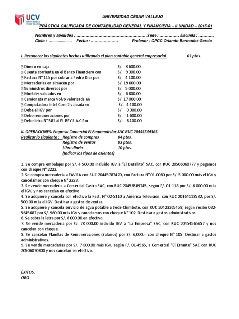 Examen De Contabilidad Financiera Pdf Cheque Contabilidad
