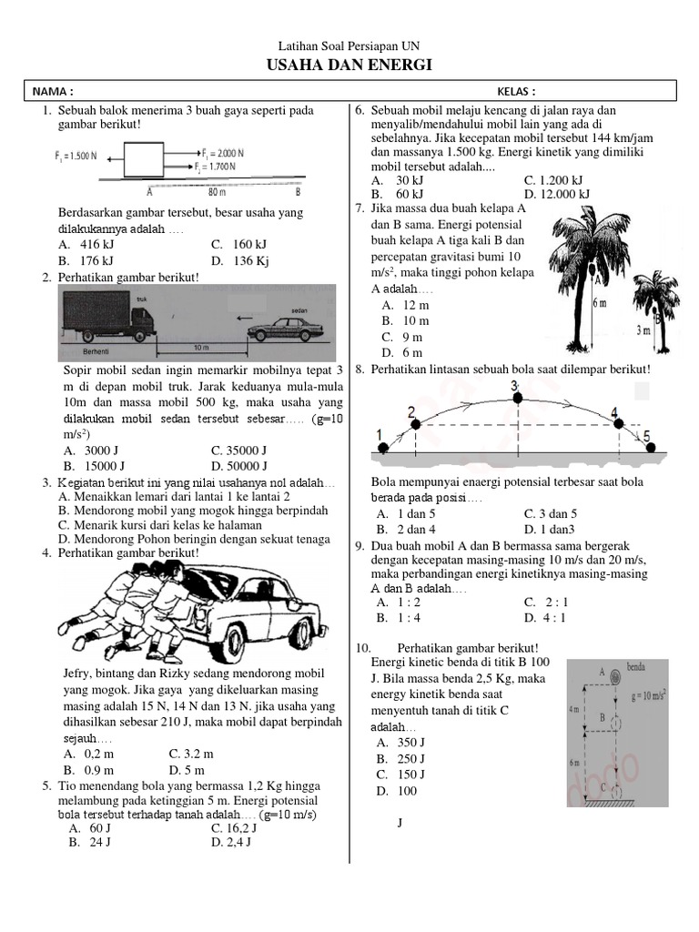 Latihan Soal Un Ipa Smp 6 Usaha Dan Energi