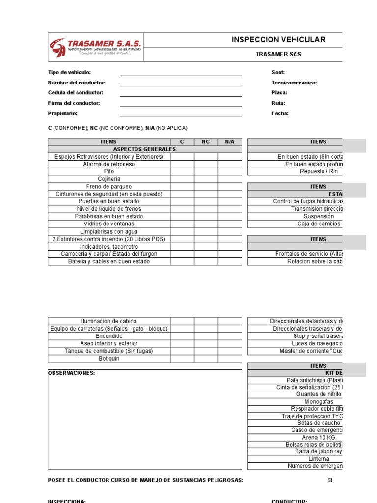INSPECCION | PDF | Vehículos de ruedas | Tecnología de vehículos