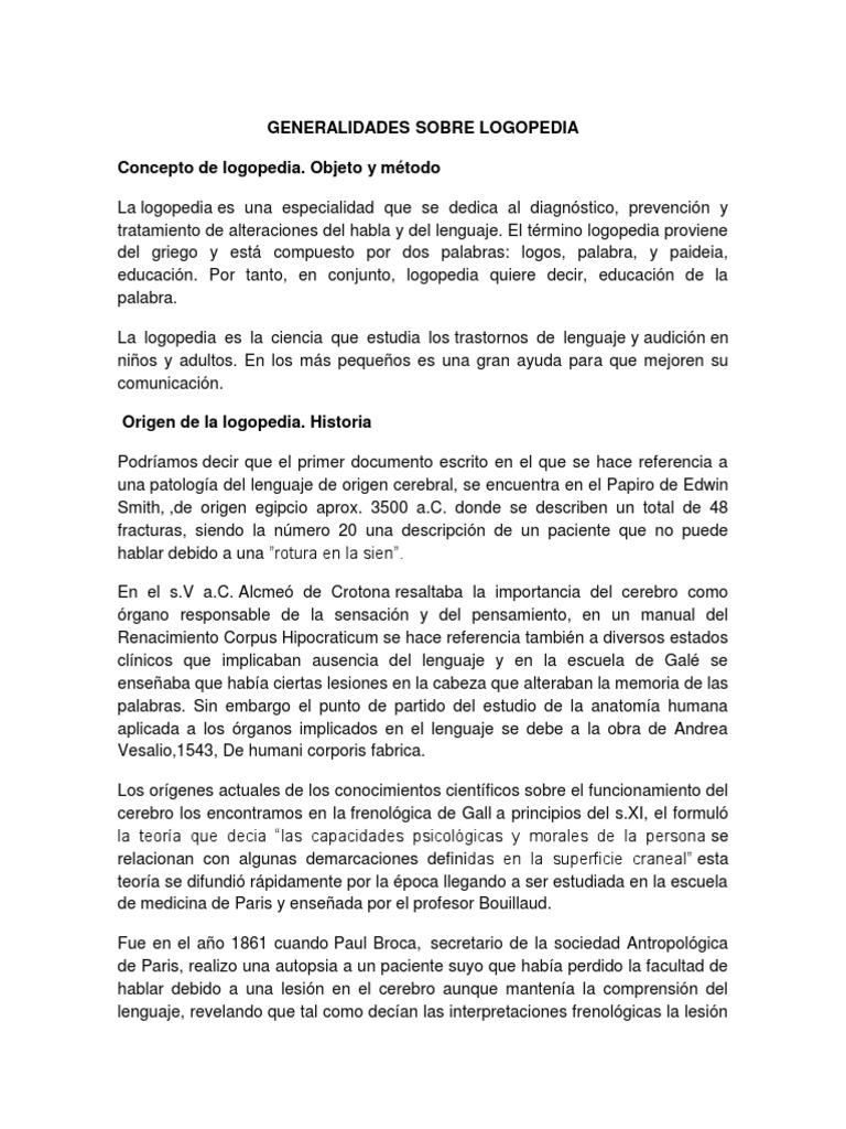 Generalidades Sobre Logopedia | PDF | Patología del habla y Lenguaje ...