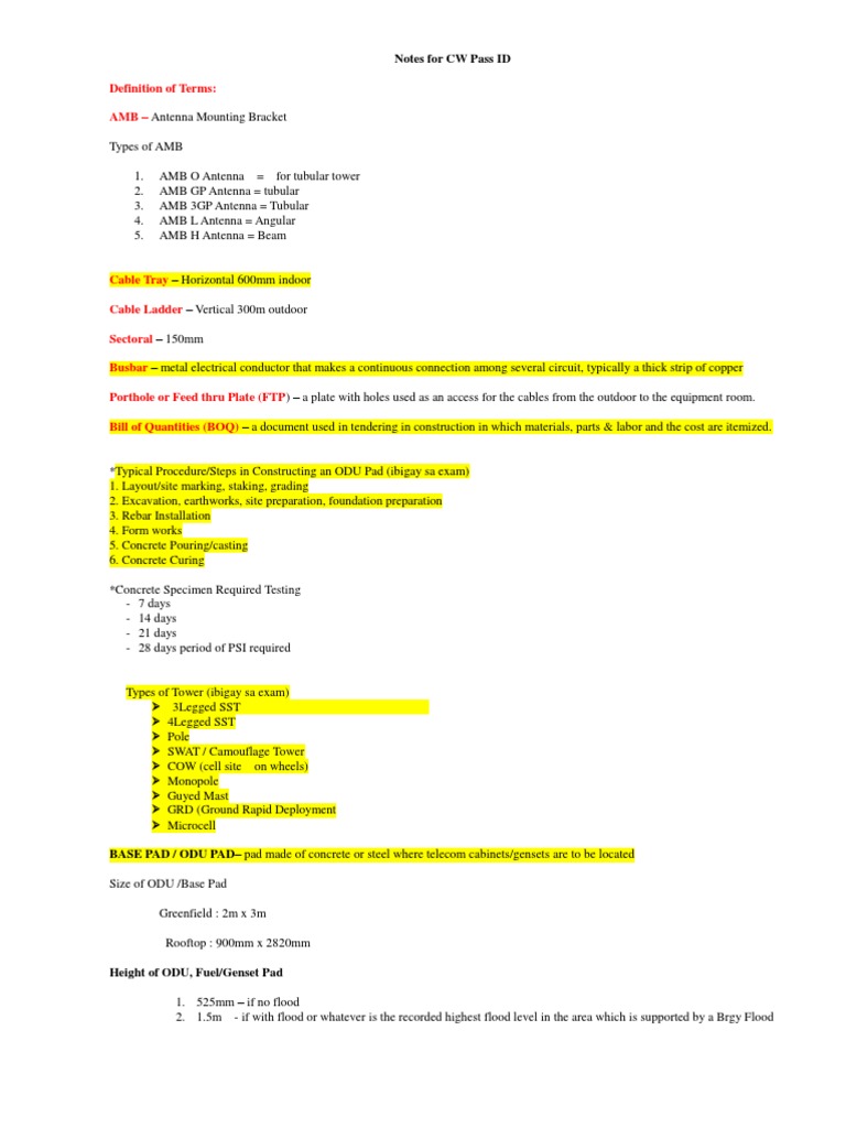 Telecom Construction Guide | PDF | Concrete | Antenna (Radio)