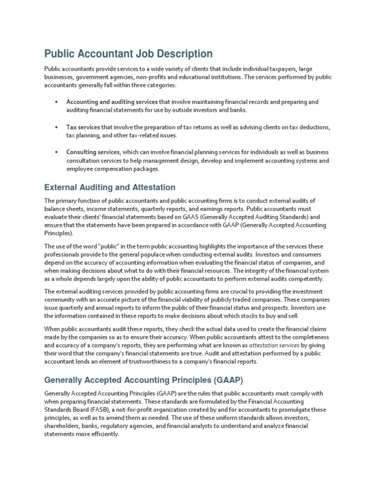 Public Accountant Job Description Certified Public Accountant