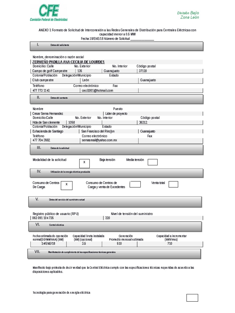 Formato de Solicitud de Interconexión a Las Redes