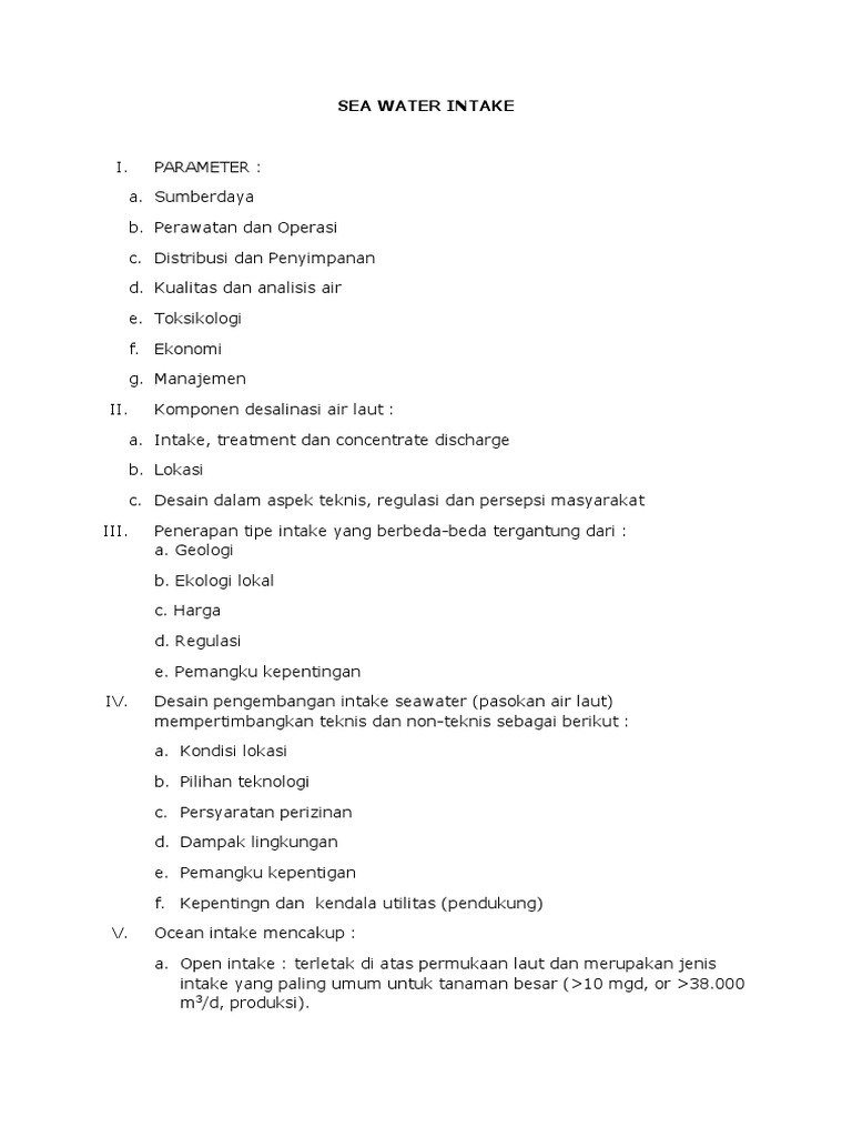 Desain dan Manajemen Intake Air Laut | PDF