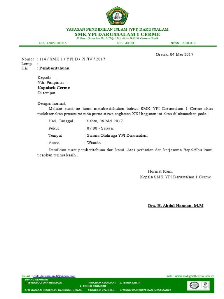Surat Pemberitahuan Kapolsek Cerme