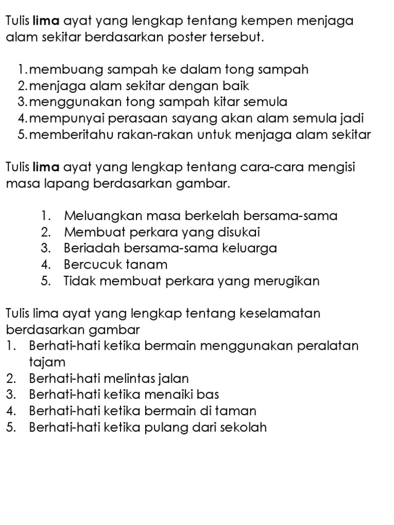 Tulis Lima Ayat Yang Lengkap Tentang Kempen Menjaga Alam Sekitar 