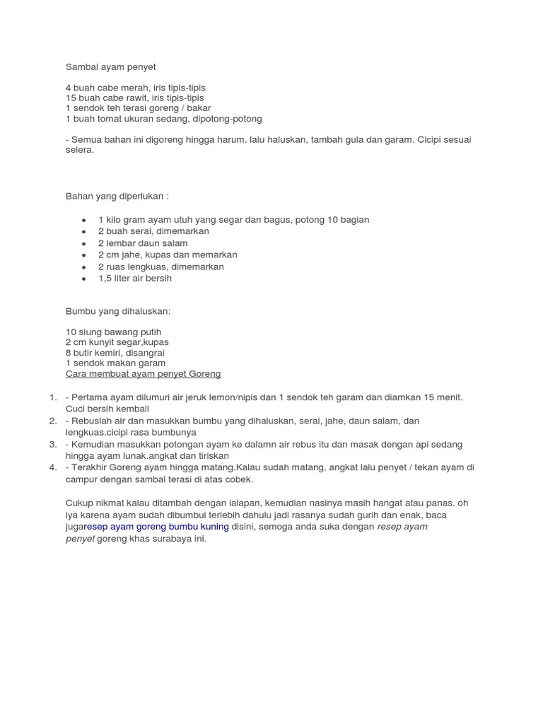Cara Masak Sambal Ayam Penyet Surabaya - Masak Memasak