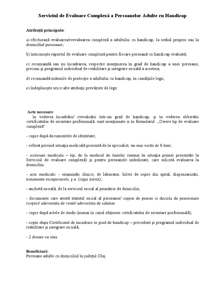 Documente Necesare Pentru Incadrarea in Grad de Handicap Adulti | PDF